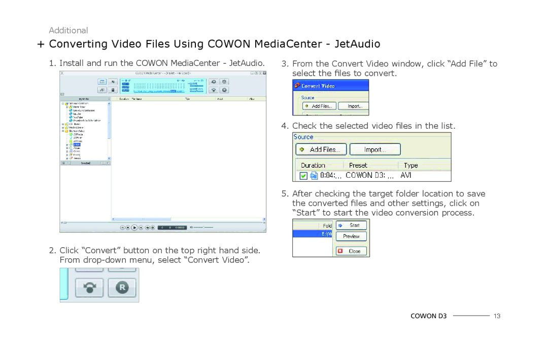 Cowon Systems D3 manual + Converting Video Files Using Cowon MediaCenter JetAudio 