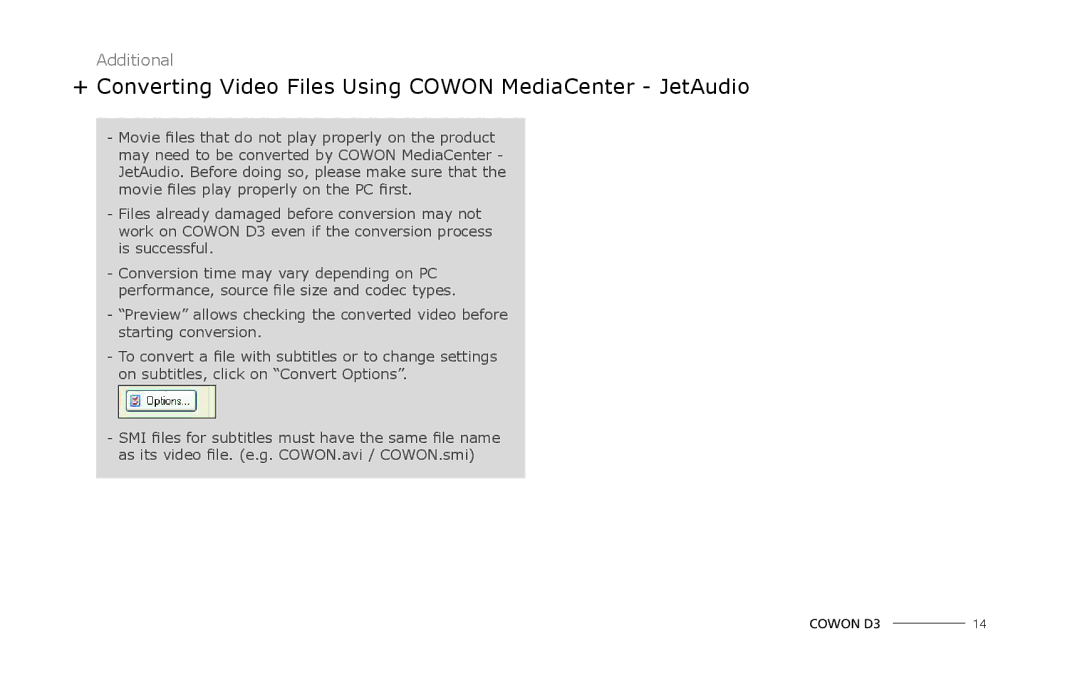 Cowon Systems D3 manual + Converting Video Files Using Cowon MediaCenter JetAudio 