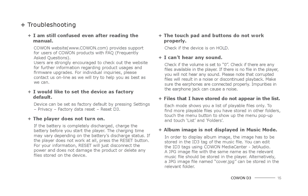 Cowon Systems D3 + Troubleshooting, + I am still confused even after reading the manual 