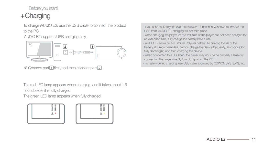 Cowon Systems E2 manual +Charging 