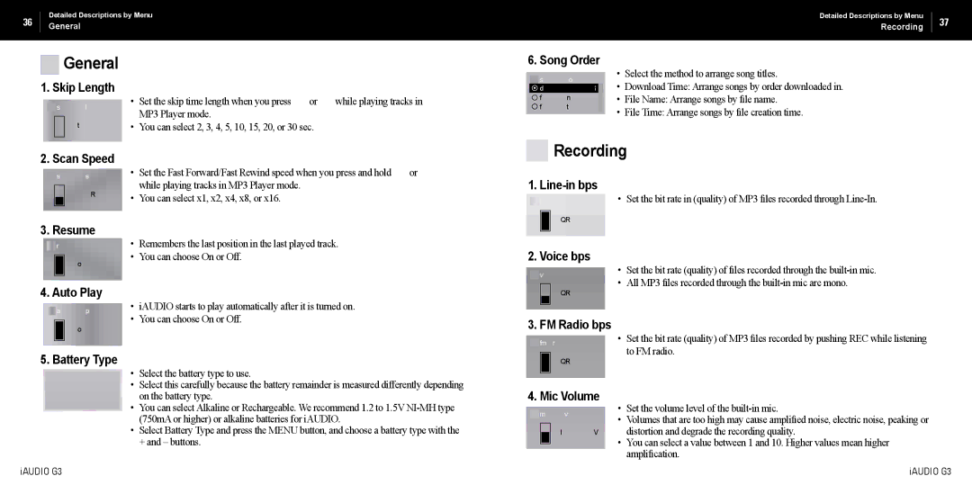 Cowon Systems iAUDIO G3 manual General, Recording 