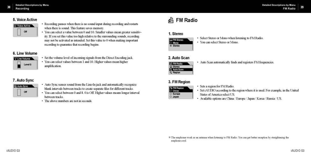 Cowon Systems iAUDIO G3 manual FM Radio 