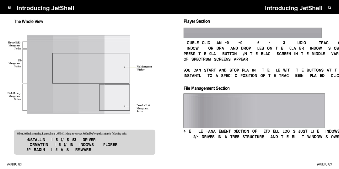 Cowon Systems iAUDIO G3 manual Introducing JetShell, Whole View, Player Section, File Management Section 