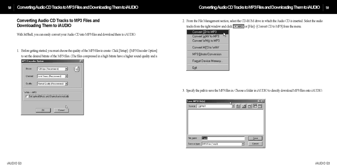 Cowon Systems iAUDIO G3 manual ConvertingAudioCDTrackstoMP3FilesandDownloadingThemtoiAUDIO 