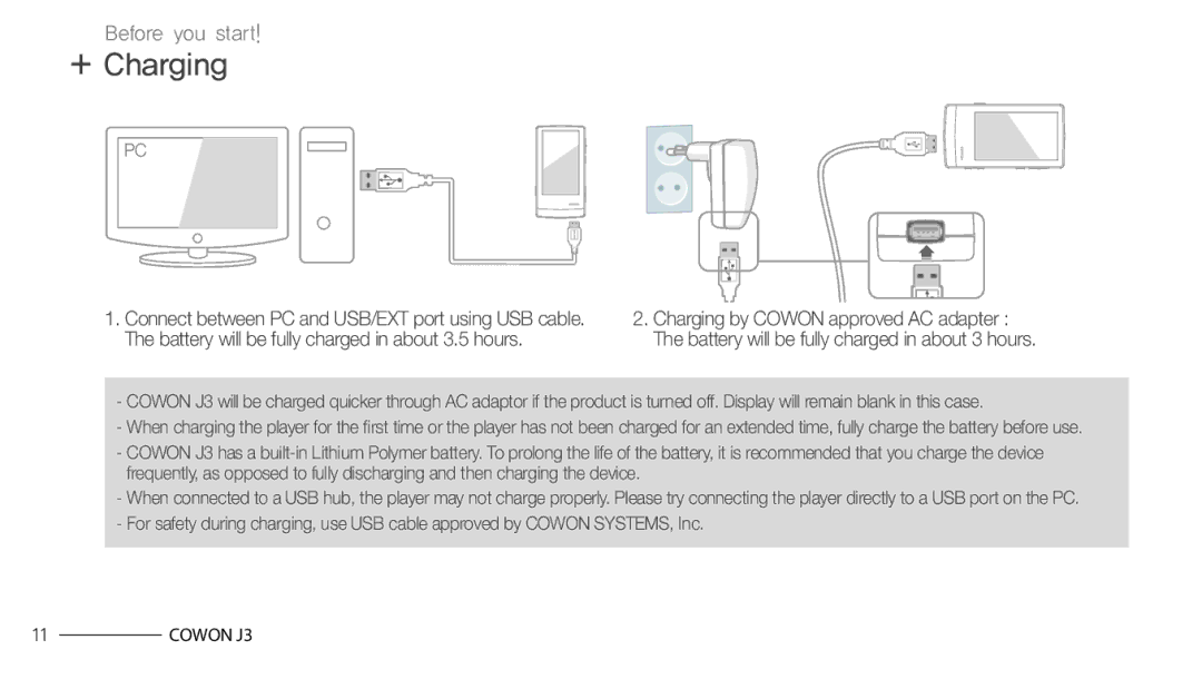 Cowon Systems J3 manual + Charging 