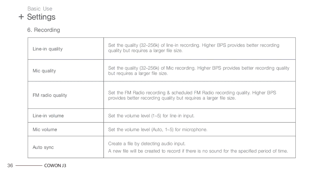 Cowon Systems J3 manual Recording 