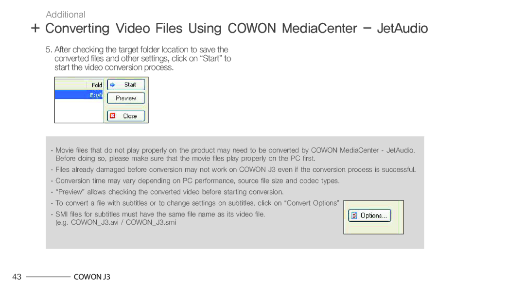 Cowon Systems J3 manual + Converting Video Files Using Cowon MediaCenter JetAudio 