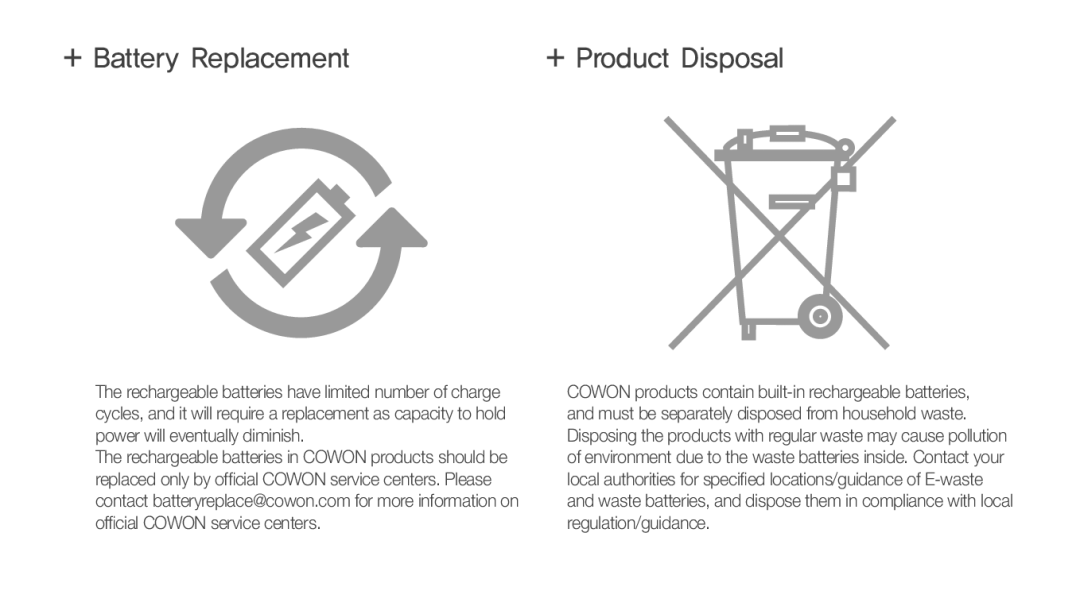 Cowon Systems J3 manual + Battery Replacement, + Product Disposal 