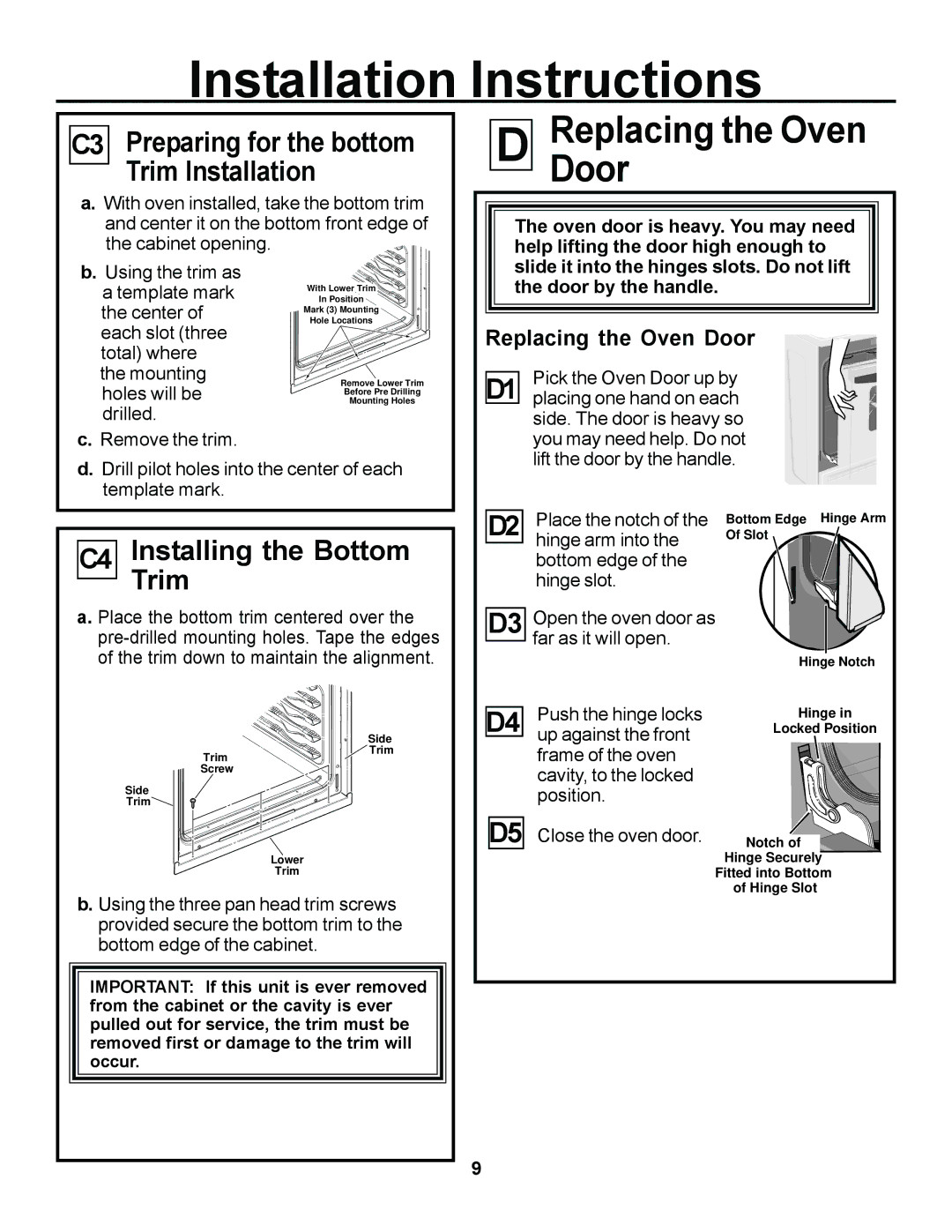 Cowon Systems JKP85 installation instructions ReplacingDoor the Oven 