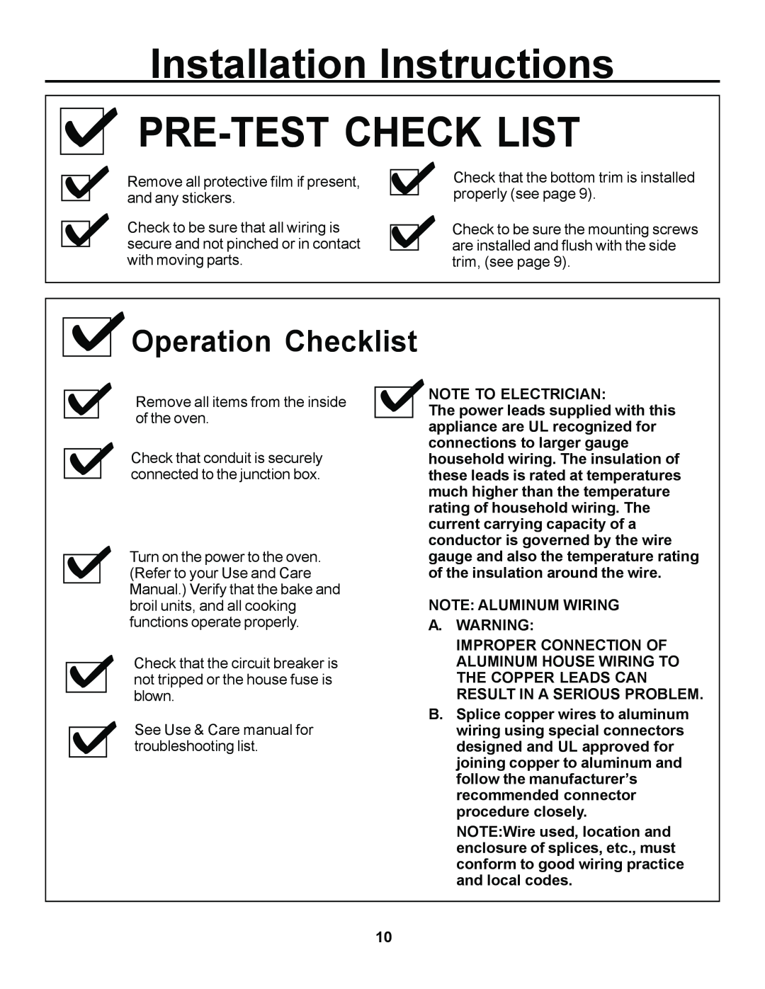 Cowon Systems JKP85 installation instructions Installation Instructions PRE-TEST CHECK LIST, Operation Checklist 