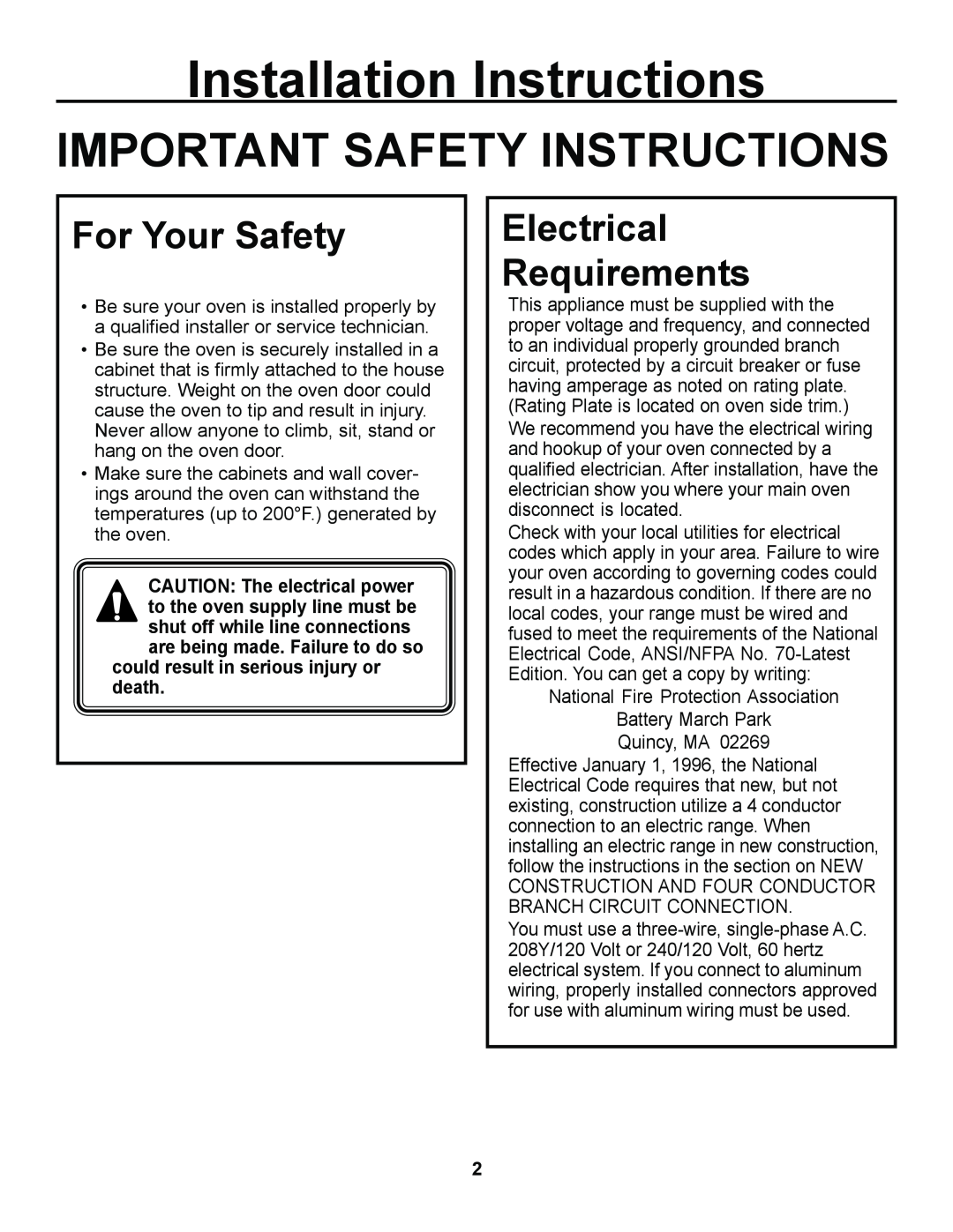 Cowon Systems JKP85 Installation Instructions, Important Safety Instructions, For Your Safety, Electrical Requirements 