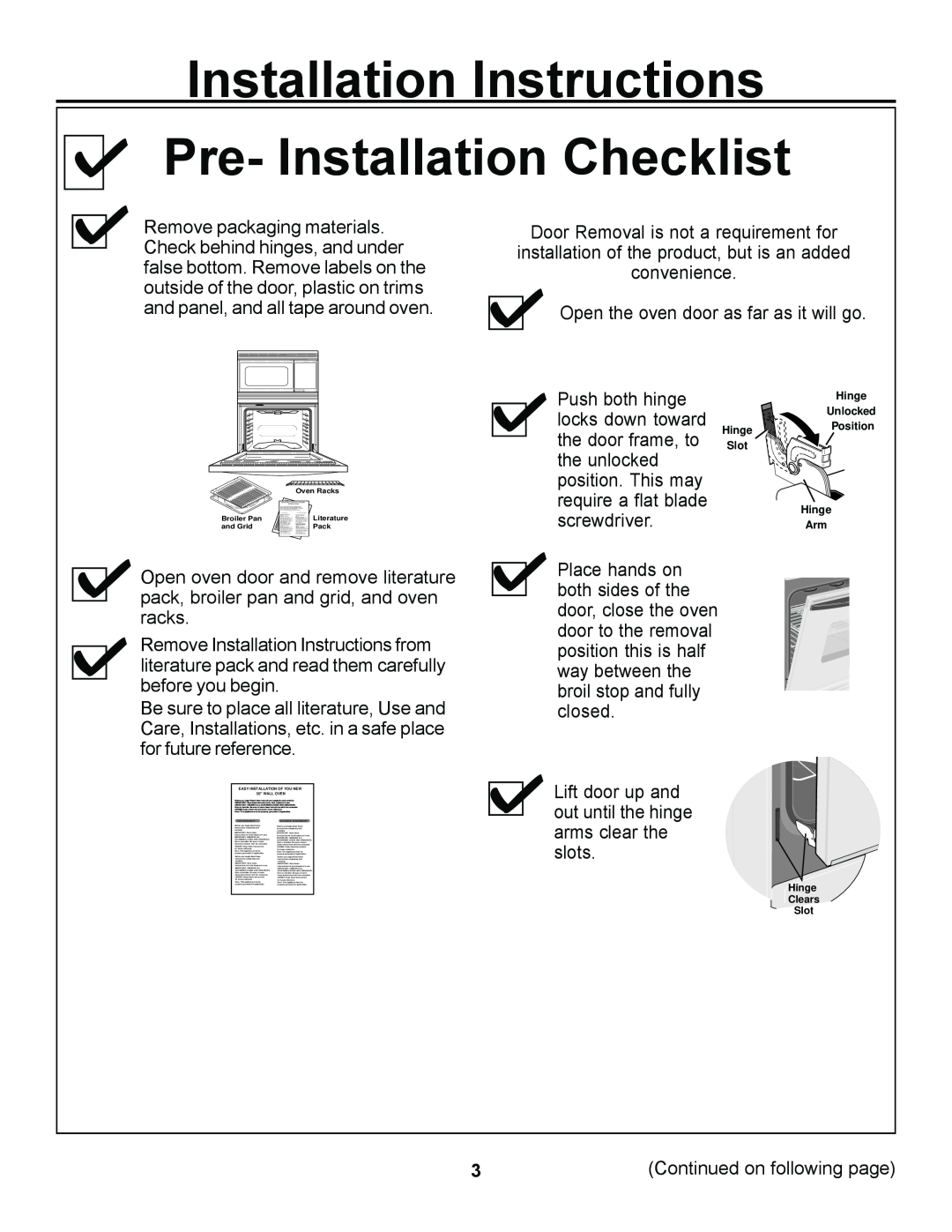 Cowon Systems JKP85 Pre- Installation Checklist, Installation Instructions, Continued on following page 