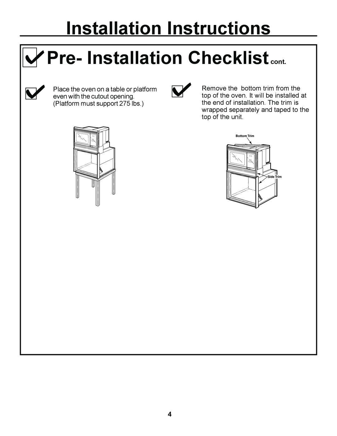 Cowon Systems JKP85 Installation Instructions Pre- Installation Checklistcont, Bottom Trim Side Trim 