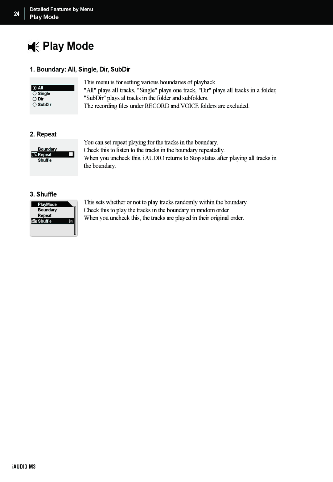 Cowon Systems M3 manual Play Mode, Shuffle 
