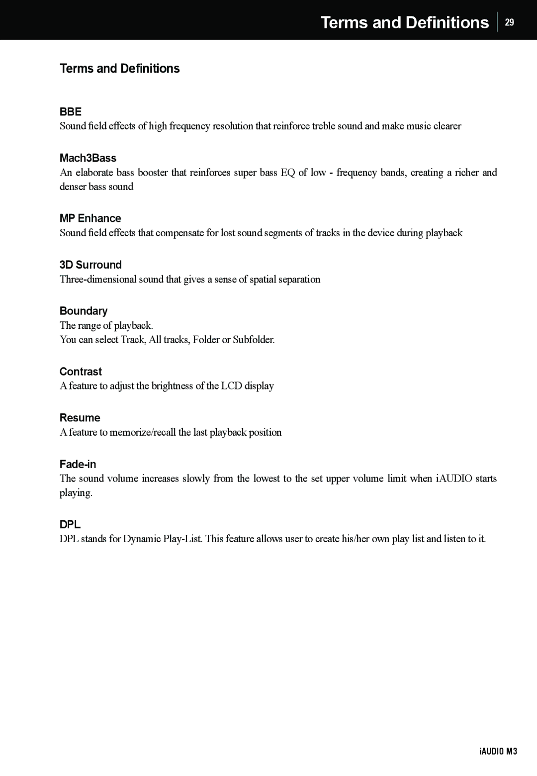 Cowon Systems M3 manual Terms and Definitions 