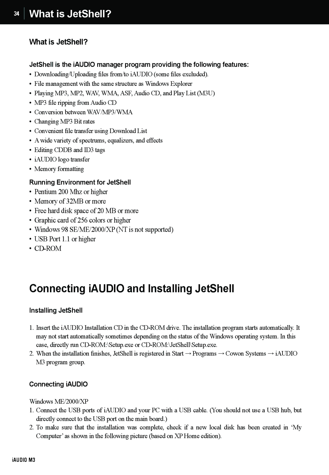 Cowon Systems M3 manual Connecting iAUDIO and Installing JetShell, What is JetShell? 