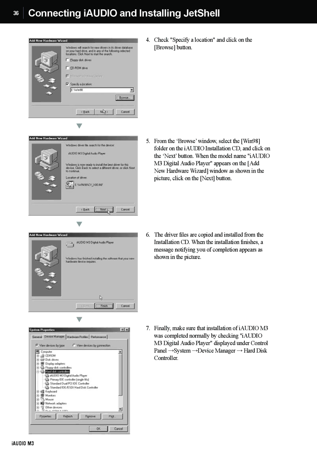 Cowon Systems M3 manual Check Specify a location and click on the Browse button 