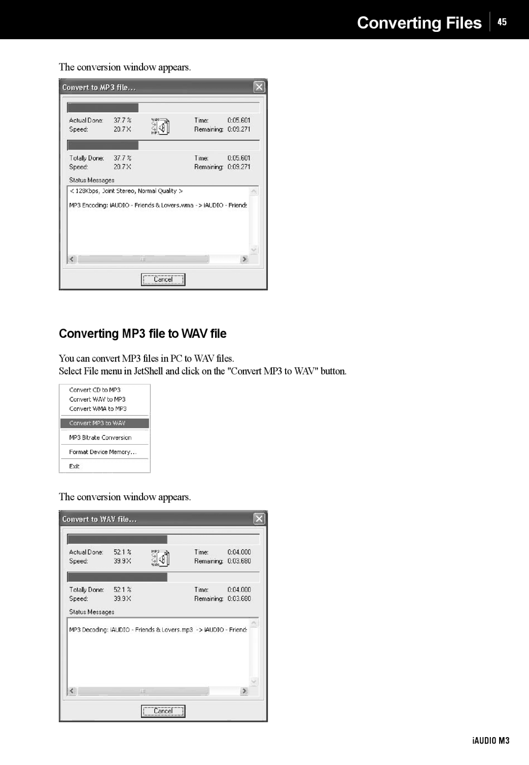 Cowon Systems M3 manual Converting MP3 file to WAV file 