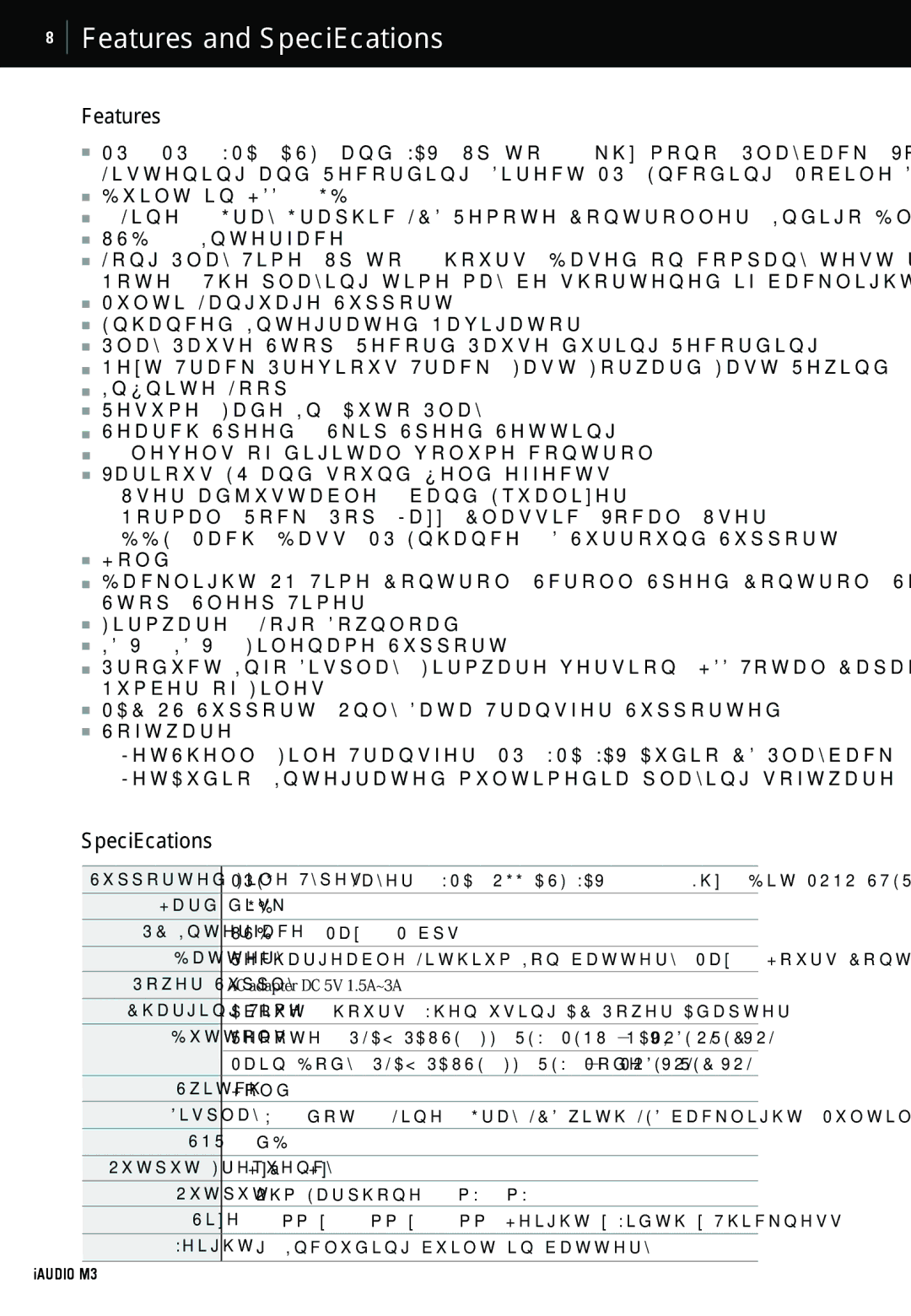 Cowon Systems M3 manual Features and Specifications 