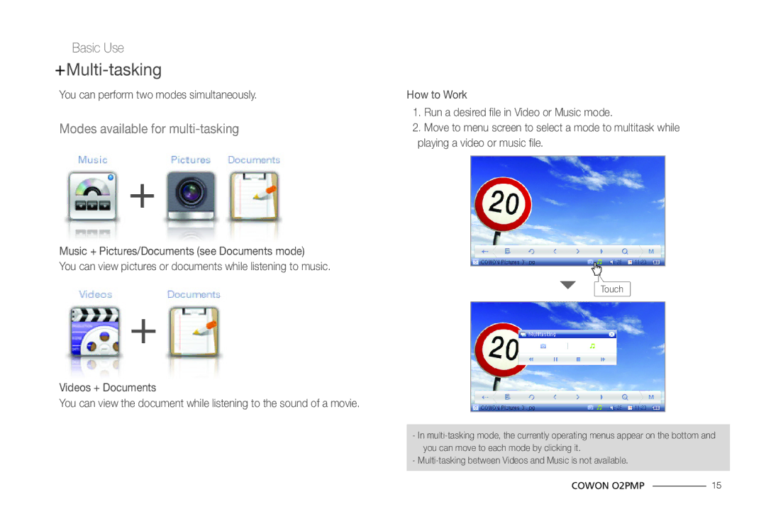 Cowon Systems O2PMP manual +Multi-tasking, Modes available for multi-tasking 