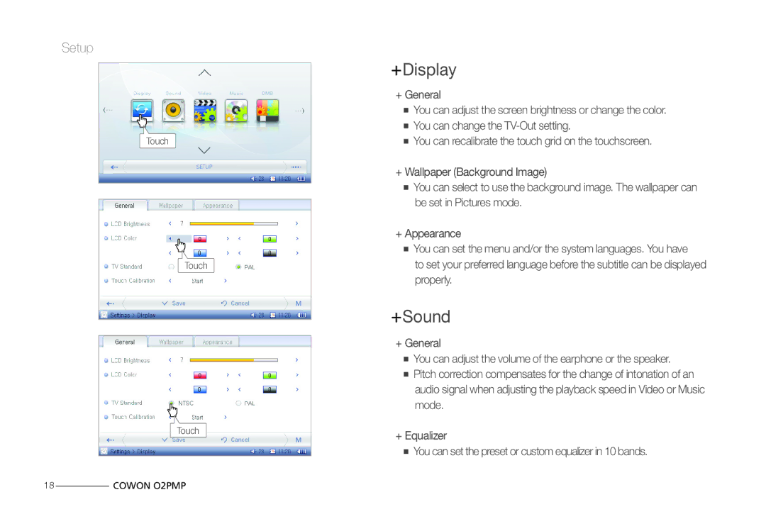 Cowon Systems O2PMP manual +Display, +Sound 