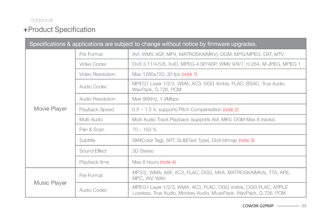 Cowon Systems O2PMP manual Movie Player, Music Player 