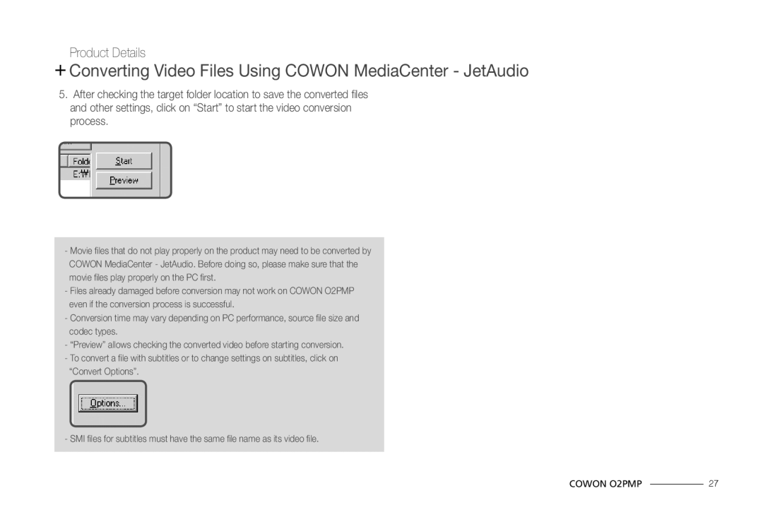 Cowon Systems O2PMP manual + Converting Video Files Using Cowon MediaCenter JetAudio 