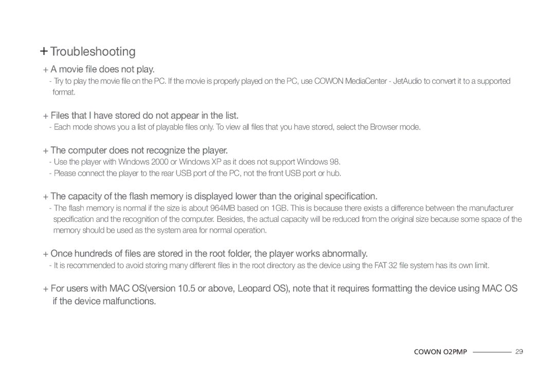 Cowon Systems O2PMP manual If the device malfunctions 