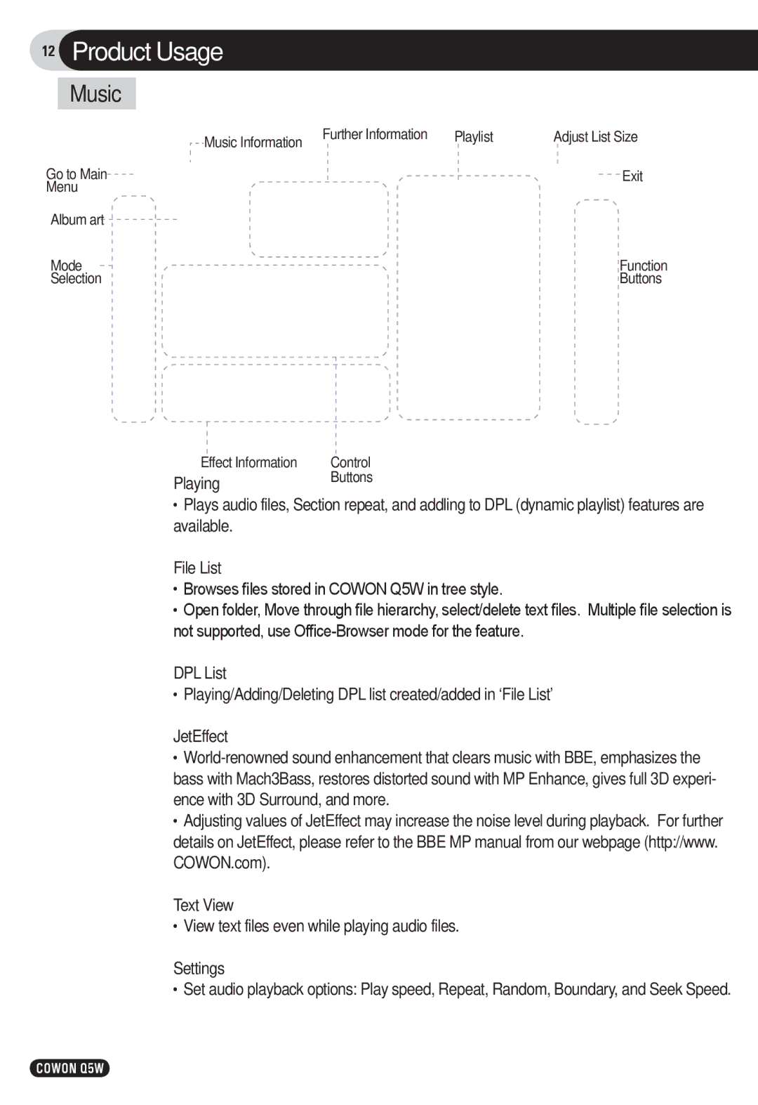 Cowon Systems Q5W user manual Music 