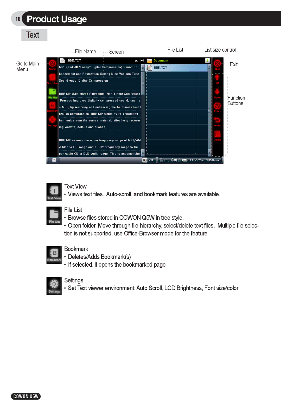 Cowon Systems Q5W user manual Text 