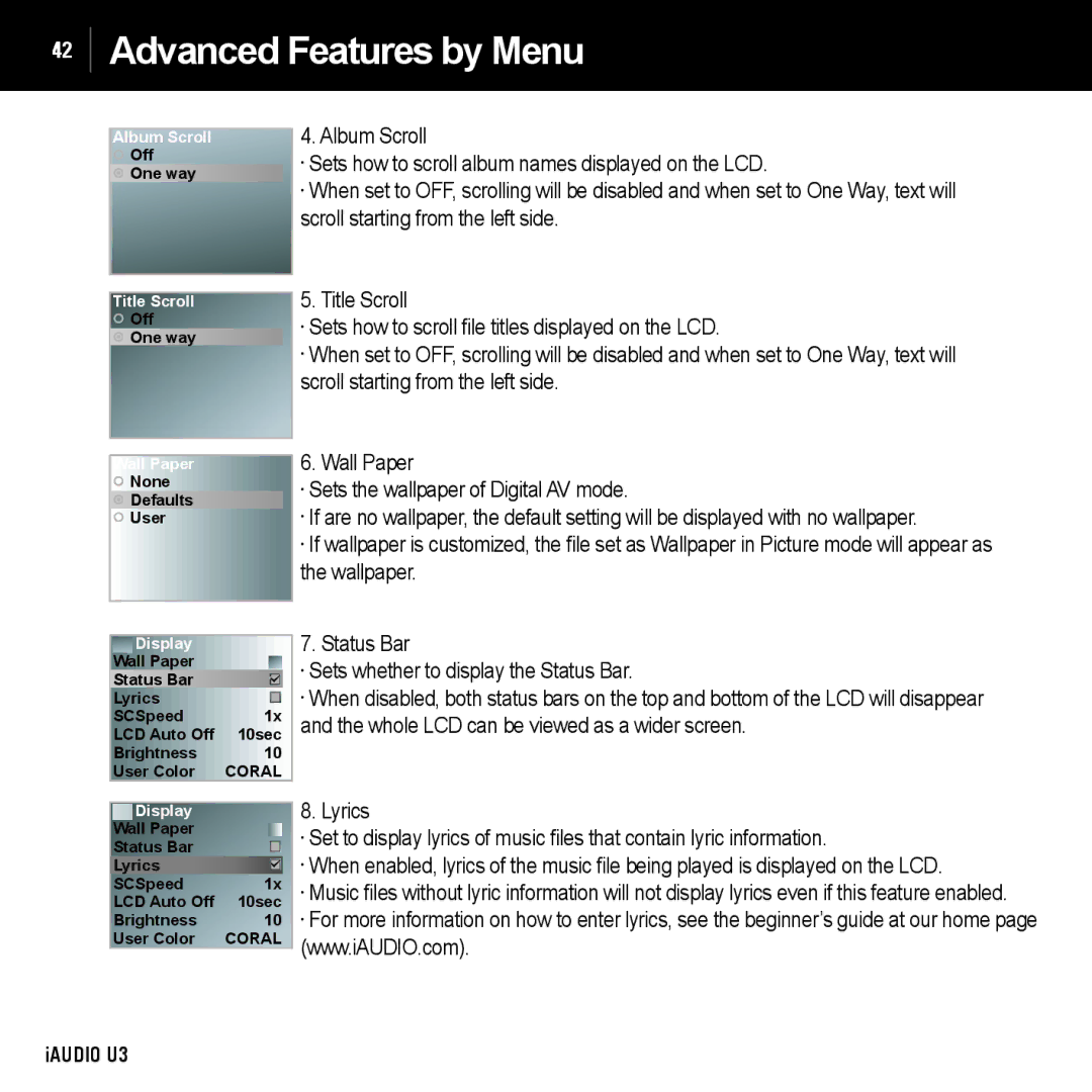 Cowon Systems U3 manual Coral 