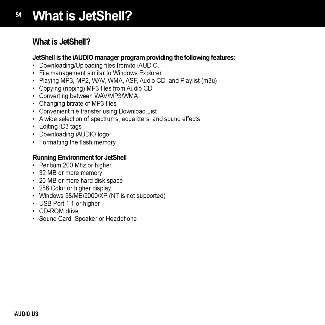 Cowon Systems U3 manual What is JetShell? 