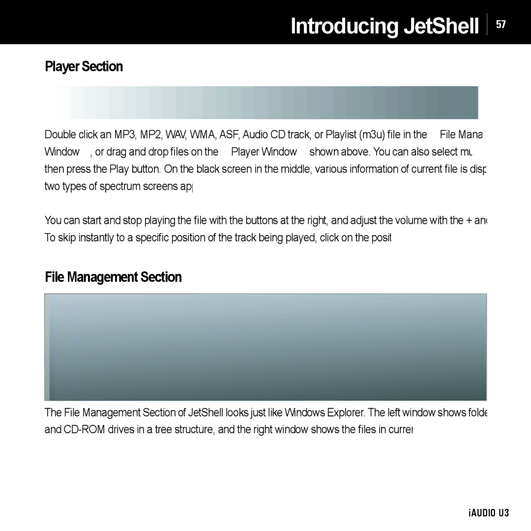 Cowon Systems U3 manual Player Section, File Management Section 