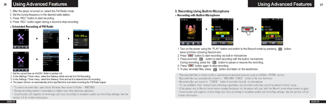 Cowon Systems U5 Recording Using Built-In Microphone, Scheduled Recording of FM Radio, Recording with Built-in Microphone 