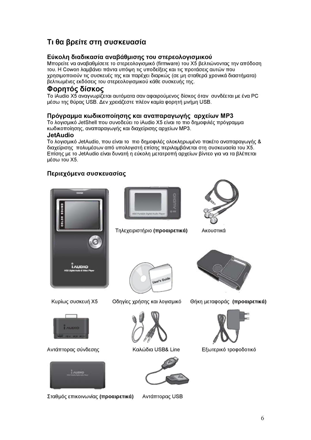 Cowon Systems X5 manual Τι θα βρείτε στη συσκευασία, Φορητός δίσκος 