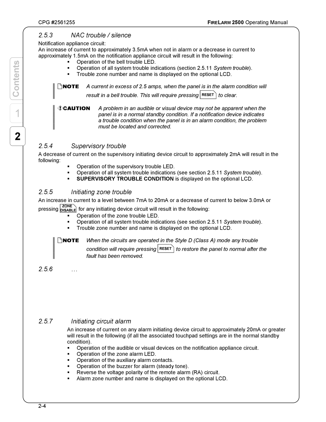 CPG CPG #2561255 manual NAC trouble / silence, Supervisory trouble, Initiating zone trouble, 6 … Initiating circuit alarm 