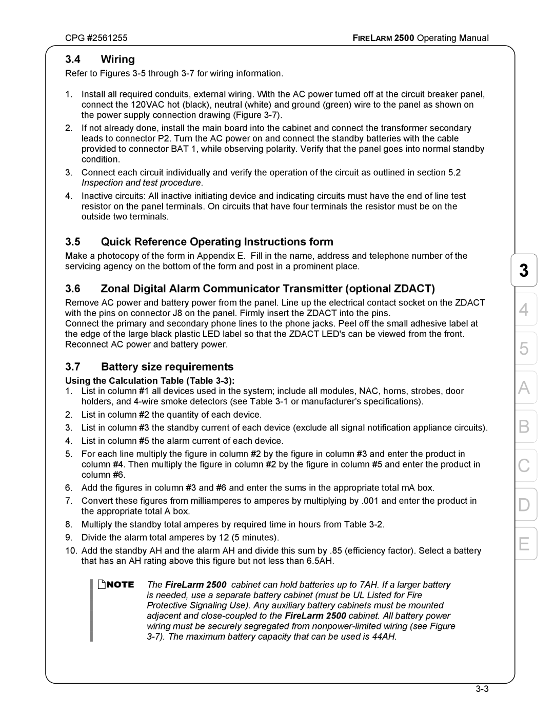 CPG CPG #2561255 manual Wiring, Quick Reference Operating Instructions form, Battery size requirements 