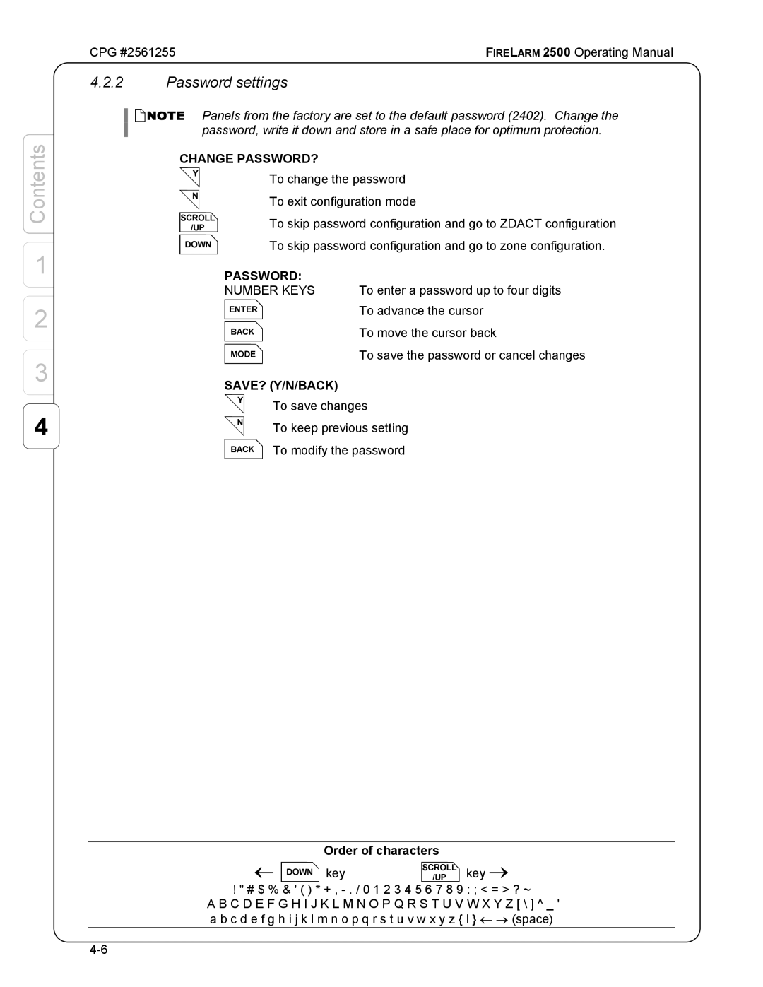 CPG CPG #2561255 manual Password settings, Number Keys 