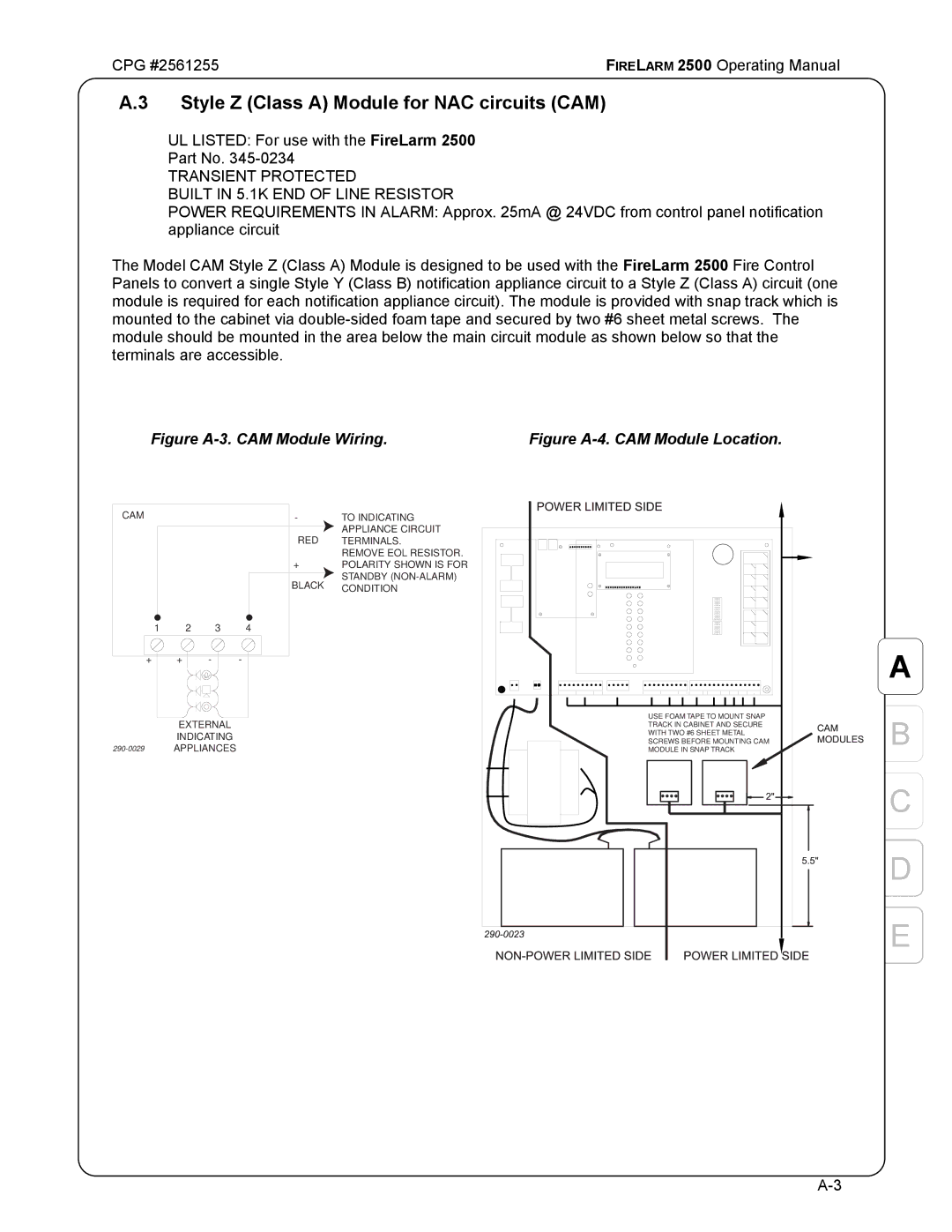 CPG CPG #2561255 manual Style Z Class a Module for NAC circuits CAM, Transient Protected Built in 5.1K END of Line Resistor 