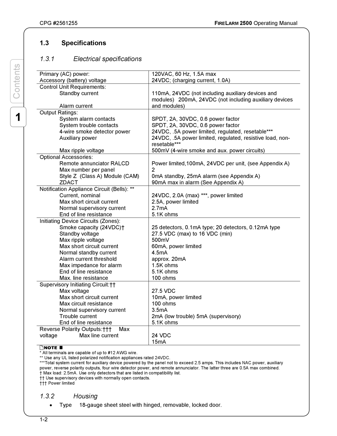 CPG CPG #2561255 manual Specifications, Electrical specifications, Housing, Zdact 