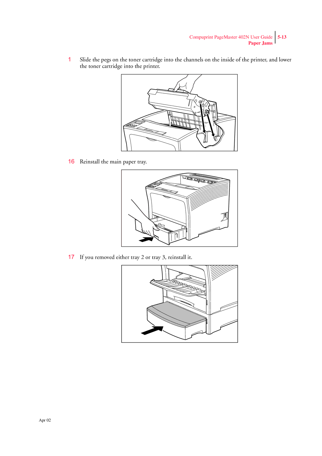 CPG PageMaster 402N manual Paper Jams 