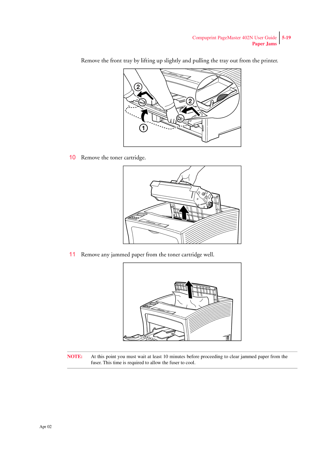 CPG PageMaster 402N manual Paper Jams 