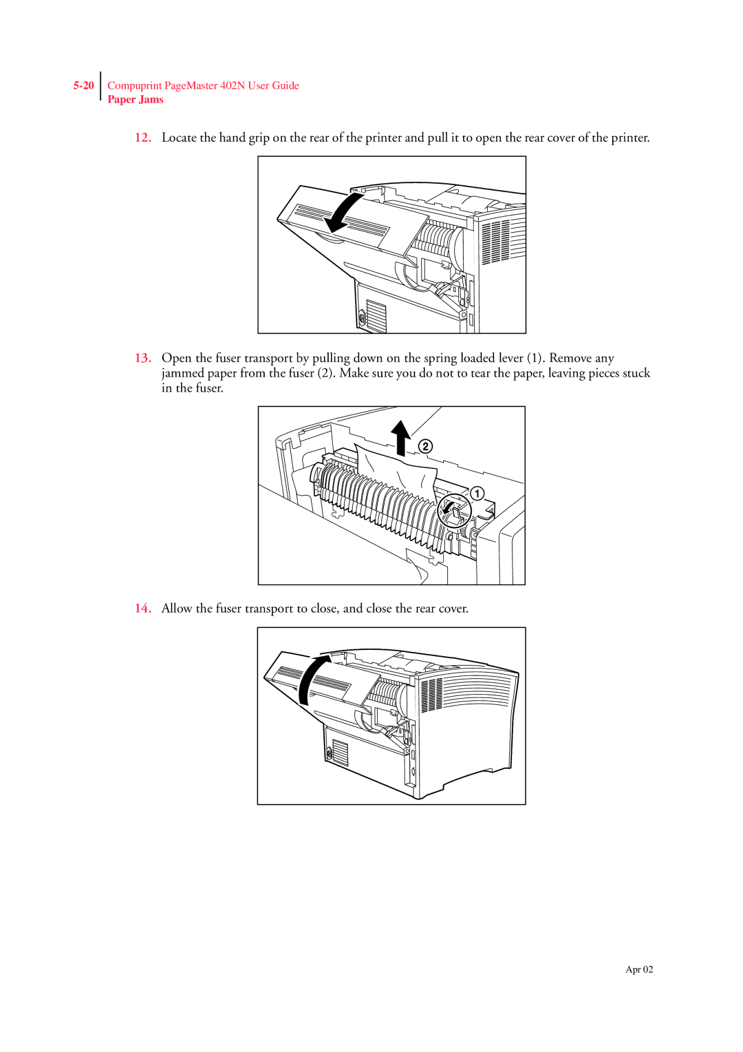 CPG PageMaster 402N manual Paper Jams 