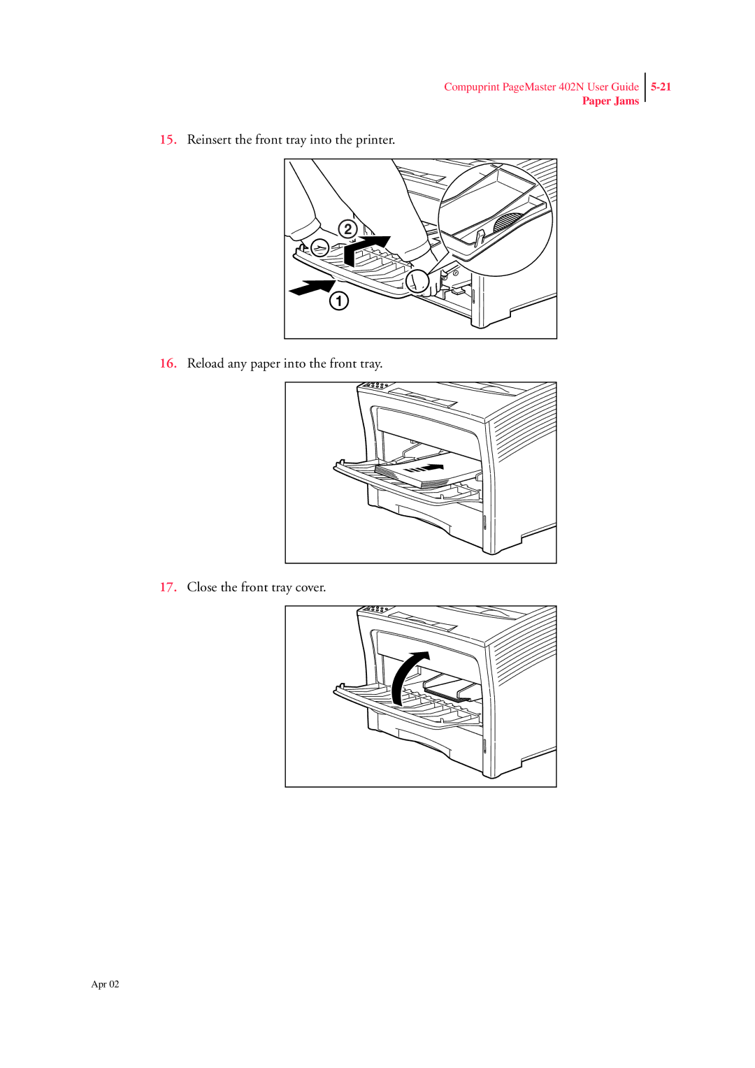 CPG PageMaster 402N manual Paper Jams 