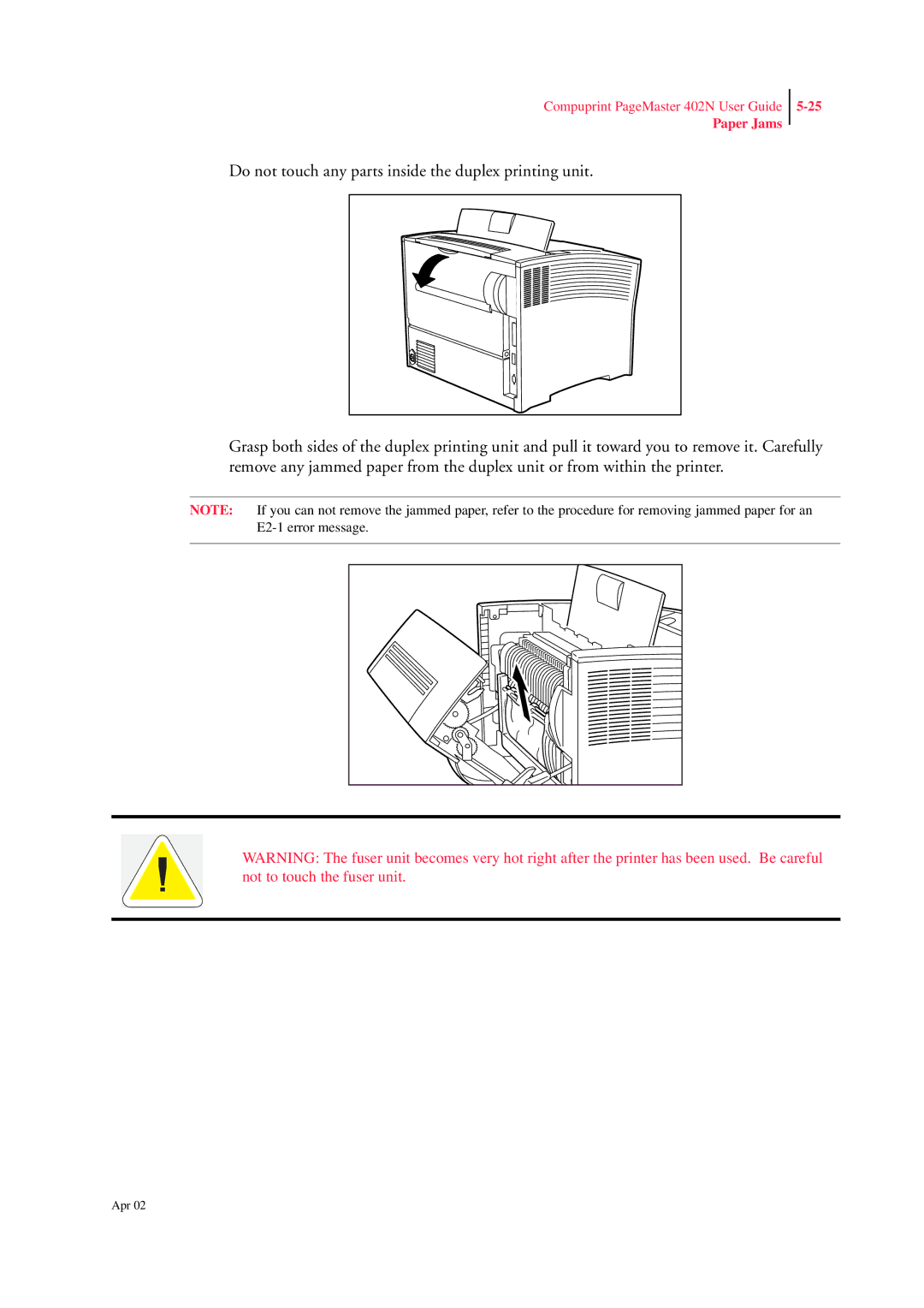 CPG PageMaster 402N manual E2-1 error message 