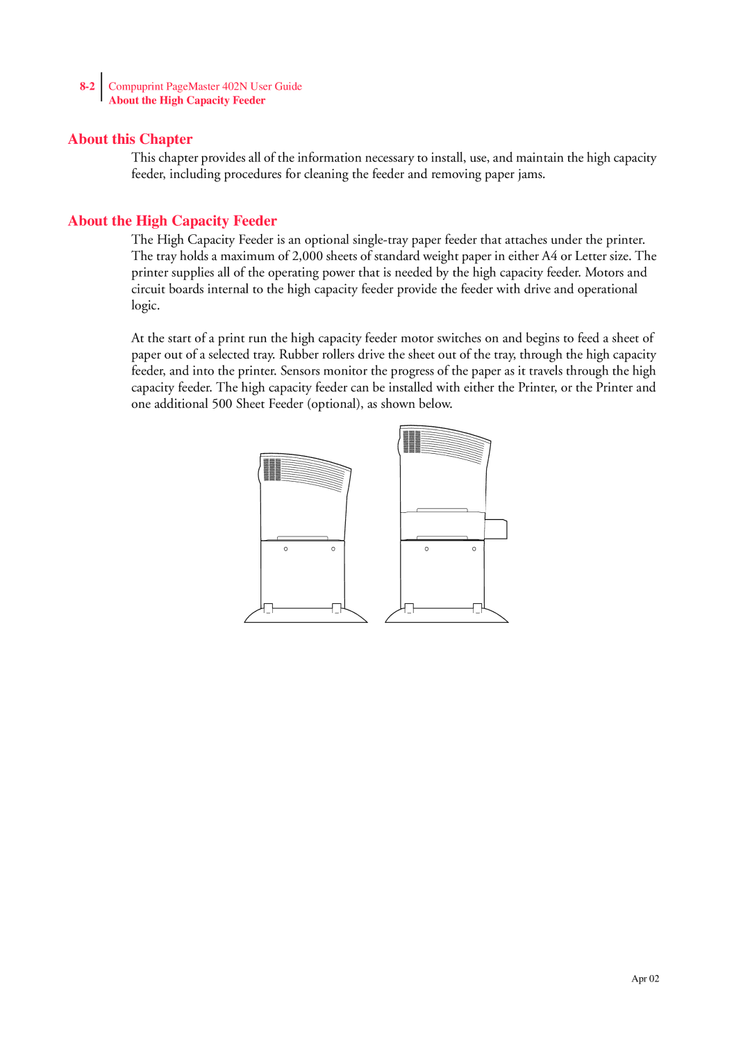 CPG PageMaster 402N manual About this Chapter, About the High Capacity Feeder 