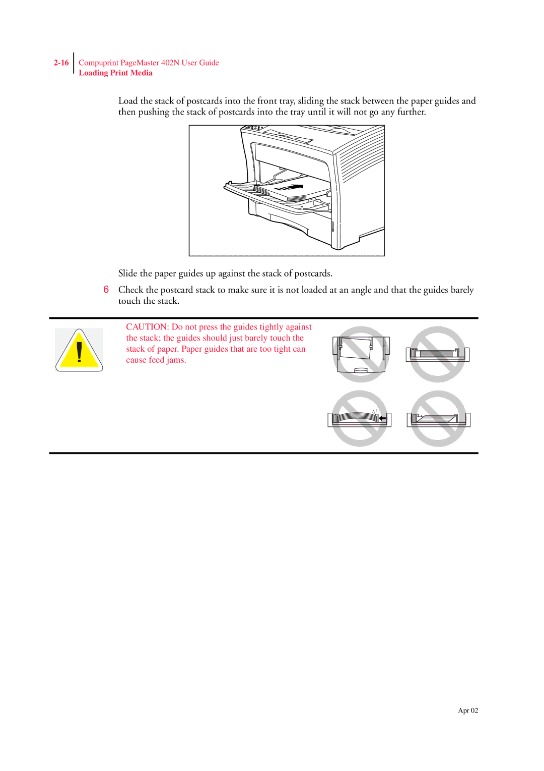 CPG PageMaster 402N manual Loading Print Media 