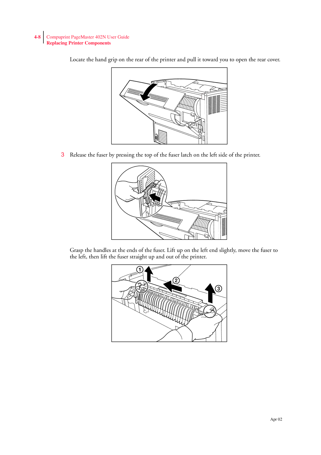 CPG PageMaster 402N manual Replacing Printer Components 