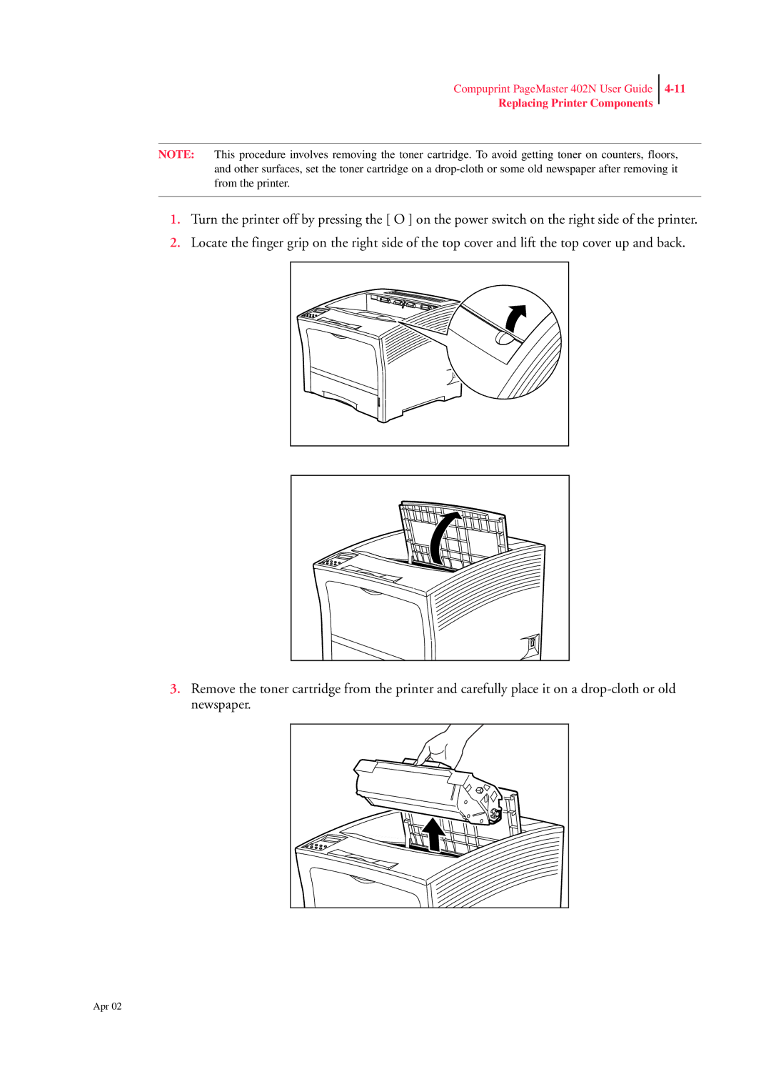 CPG PageMaster 402N manual Replacing Printer Components 