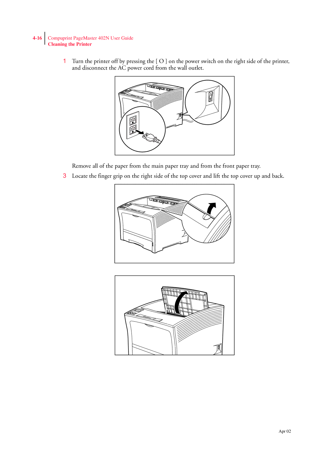 CPG PageMaster 402N manual Cleaning the Printer 